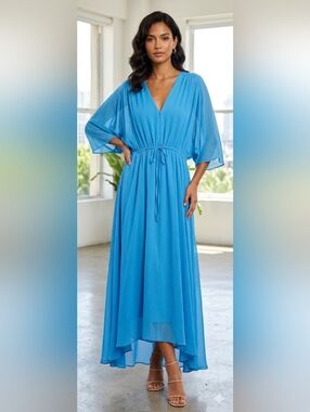 H&M Long Sleeve Maxi Dress in Bright Blue